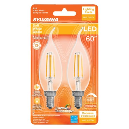 SYLVANIA Natural B10 E12 (Candelabra) LED Bulb Soft White 60 W , 2PK 40757